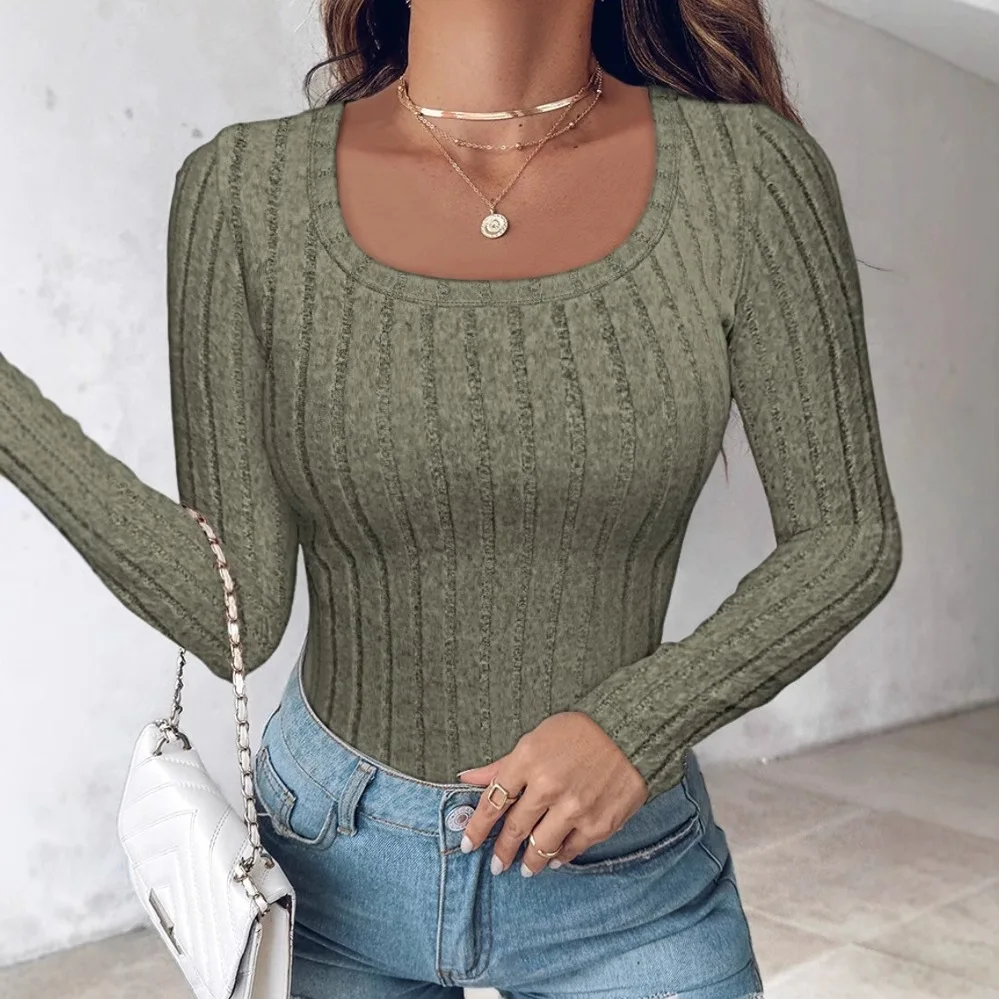 Женская футболка осенняя с длинными рукавами и круглым вырезом топ женская
