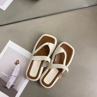 casual slippers women summer retro color matching comfortable half slippers womens flat bottomed beach shoes sandals women2022