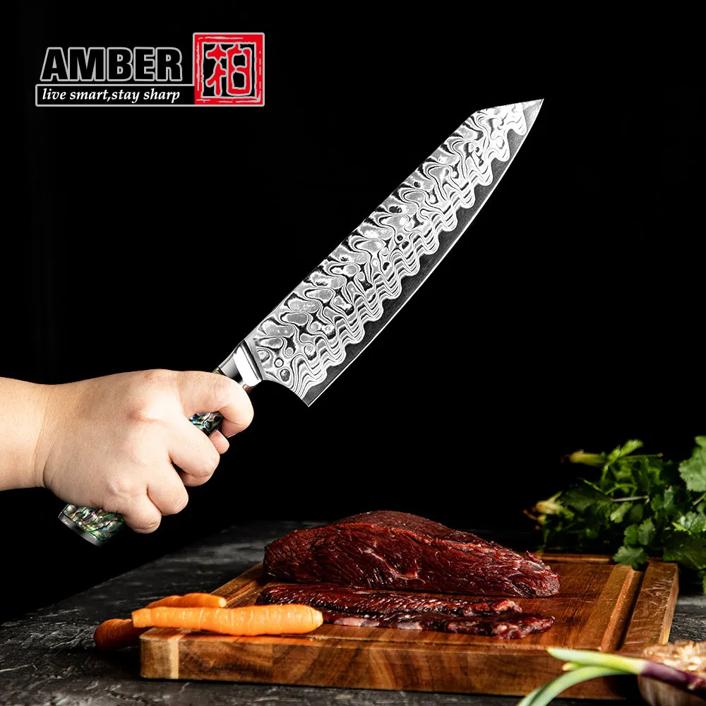 Янтарный нож западного шеф-повара 45-слойный AUS10V дамасские ножи ракушка из