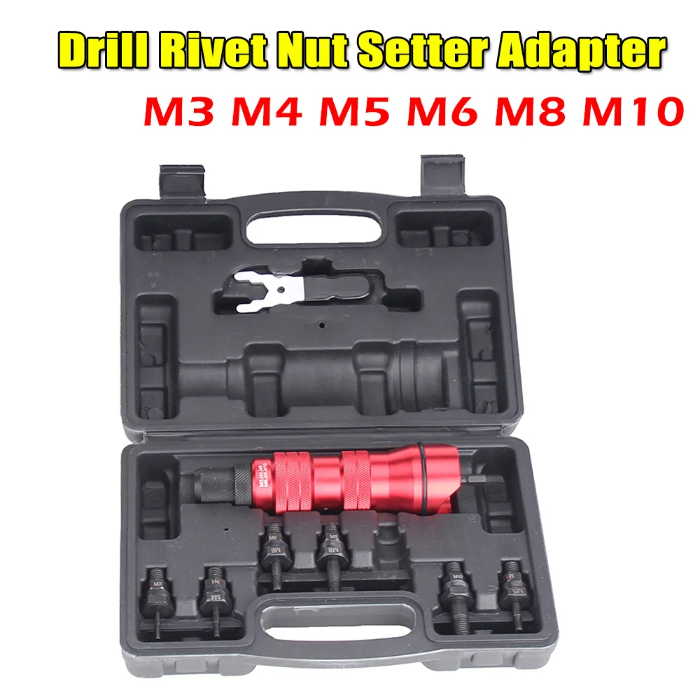 

Rivet Adapter Set Rivet Nut Head M3 M4 M5 M6 M8 M10 Electric Drill Rivet Nut Gun Drill Rivet Nut Setter Adapter Tool Accessories