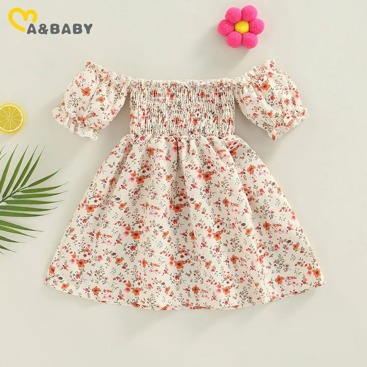

ma&baby 6M-4Y Toddler Infant Baby Girl Floral Dress Summer Puff Sleeve A-line Dresses For Girl Holiday Beach Travel Clothing D01