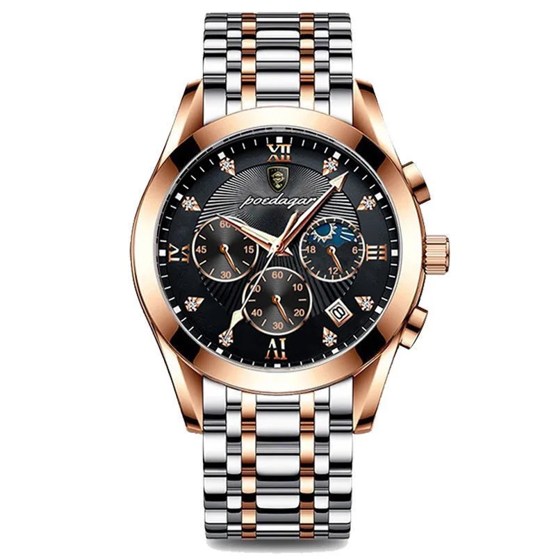 Popular fashion waterproof luminous men's quartz watch three second needle tracking time calendar leather or steel band watch