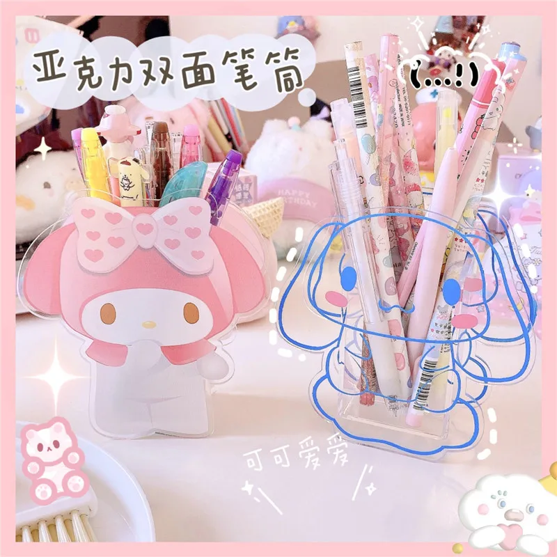 

Kawaii Sanriod аниме серия акриловая Kuromi My Melody Cinnamoroll настольная прозрачная коробка для хранения косметики держатель для ручек детский подарок