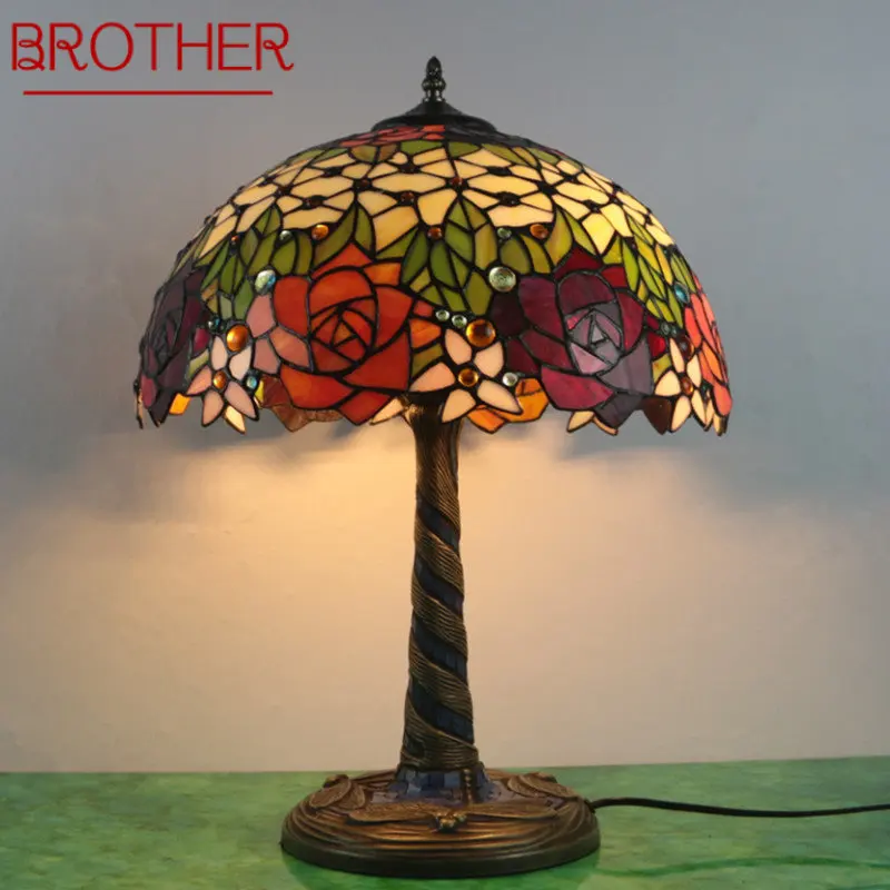 

BROTHER Tiffany Glass Table Lamp LED Creative Retro Flowers Desk Light Fashion Decor For Home Living Room Bedroom Bedside