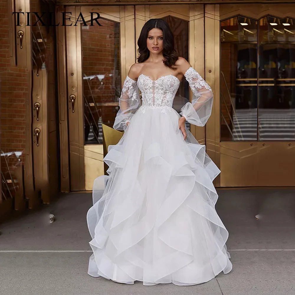 

Tilxlear A-Line Wedding Dress Organza Tulle Appliques Sweetheart Detachable Sleeves Modern Bridal Gown 2023 Vestido De Noiva