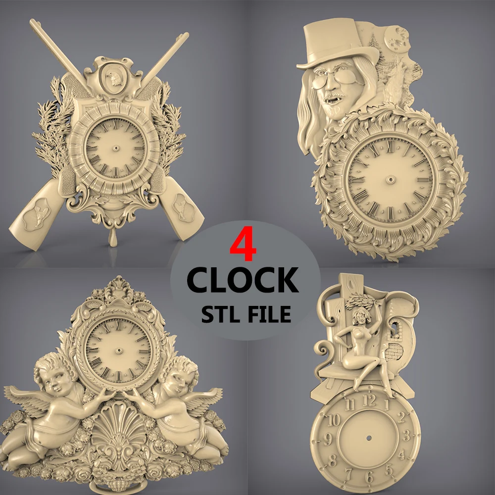 

3D Model STL File Wall Clock Model Cupid Pattern Relief for CNC Router Engraving
