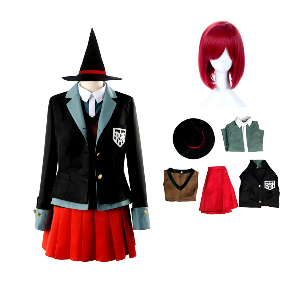 Anime Danganronpa Magician Yumeno Himiko Girl Uniform Cosplay Costume Halloween Carnival Student Uniform Cosplay Red Wig