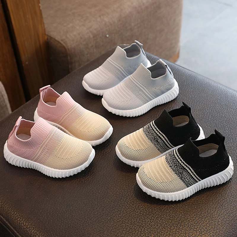 Kids Casual Sneakers for Boys Slip-On Knitted Sock Shoes Children's Flats Girls Breathable Sports Running Shoes for 1-8 Years