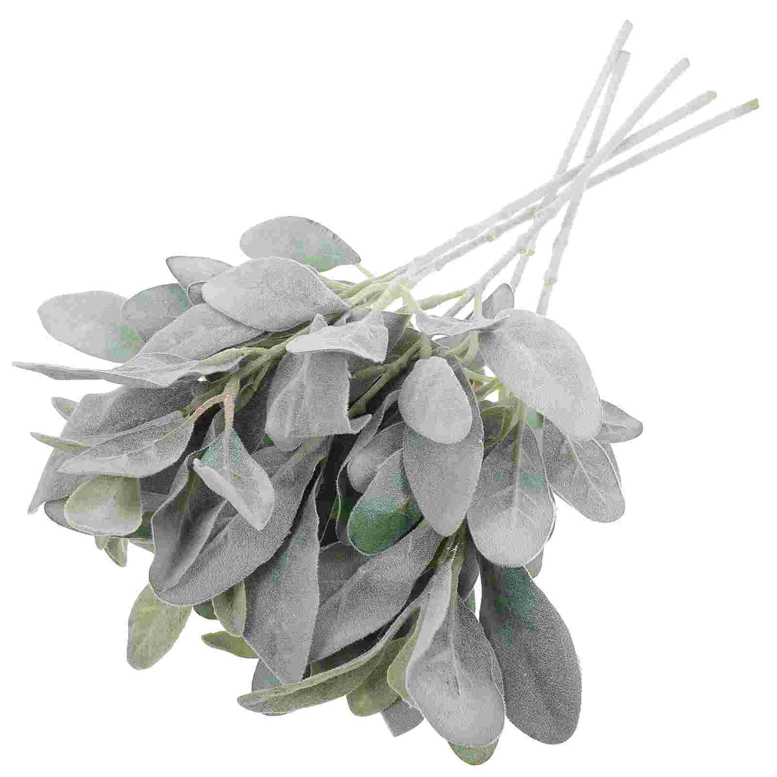 

Artificial Eucalyptus Ear Leaves Stems Greenery Stemleaf Rabbit Lambs Fake Prop Photography Flocked Dusty Miller Branches