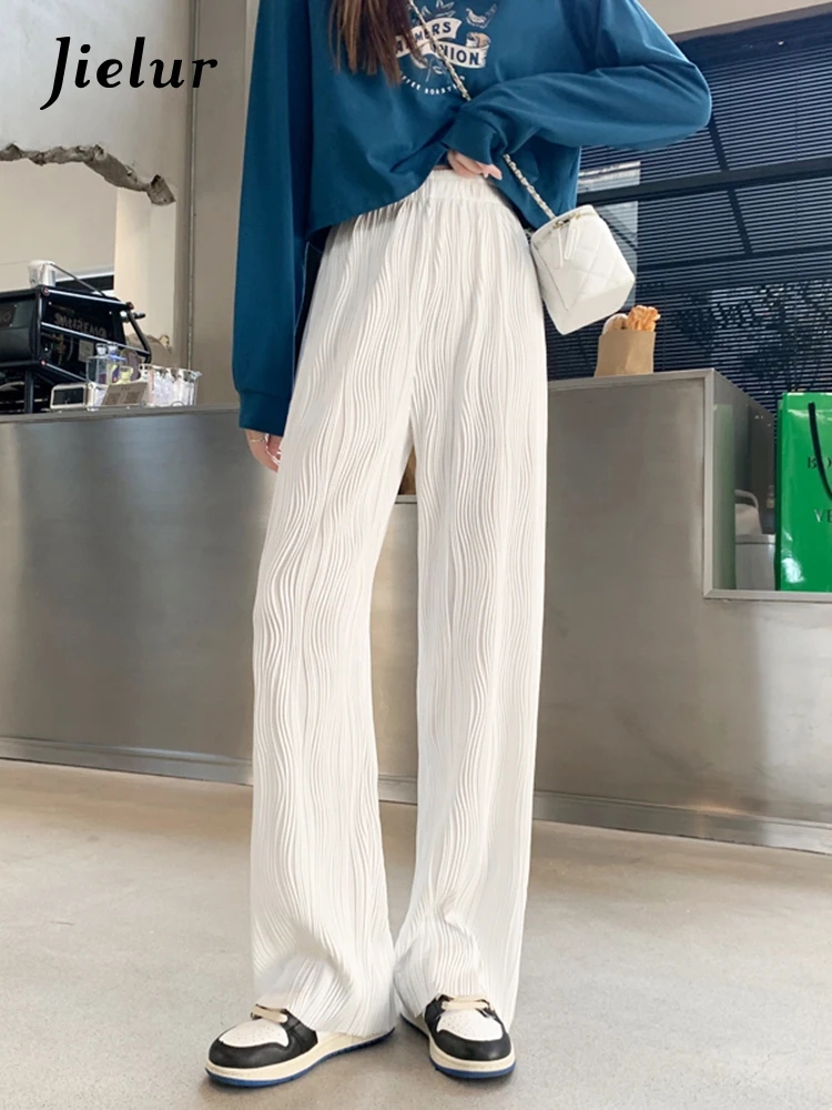 Jielur Женские однотонные белые брюки повседневные черные женские шикарные прямые