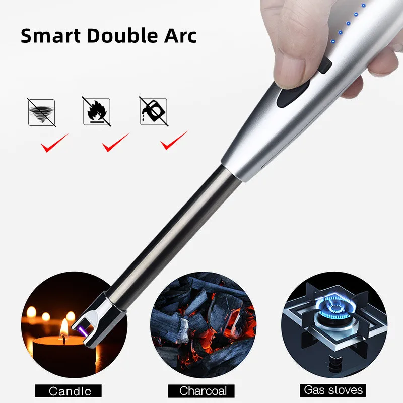 

New Usb Charging Pulse Flameless Plasma Electric Lighter Metal Windproof Outdoor Barbecue Kitchen Lighter Unusual Candle Lighter