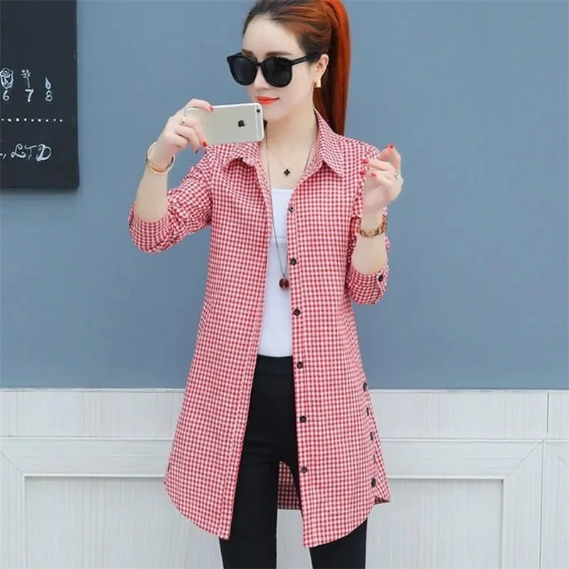 Женская длинная клетчатая рубашка женская куртка весна-лето 2024 новое корейское