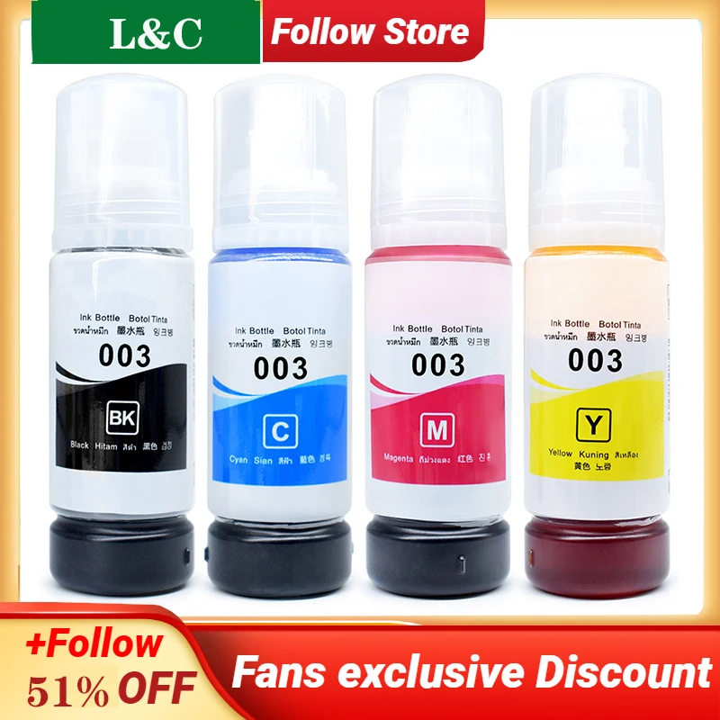

L&C Refill Epson 003 Ink Dye Ink For Inkjet Printer L3110 L3210 L3150 L3250 L5190 L1110 ET-4760 70ML