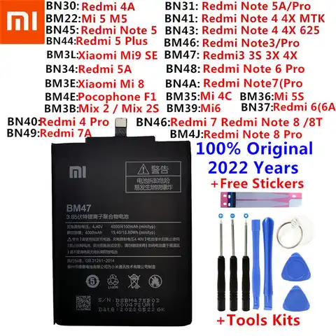 Оригинальный аккумулятор для Xiaomi Mi Redmi Note Mix Max 2 3 3S 3X 4 4X 4A 4C 5 5A 5S M5 6 6A Mi6X 7 7A 8 9 MI9 Pro Plus Lite, батареи