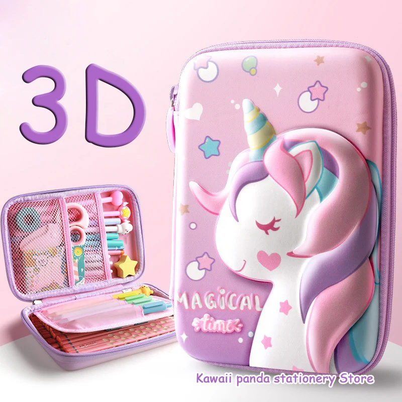 Case Unicorn 2 Layer Kawaii Waterproof Pen Box For Girls Colored School Supllies Cute Stationary Bag Gifts