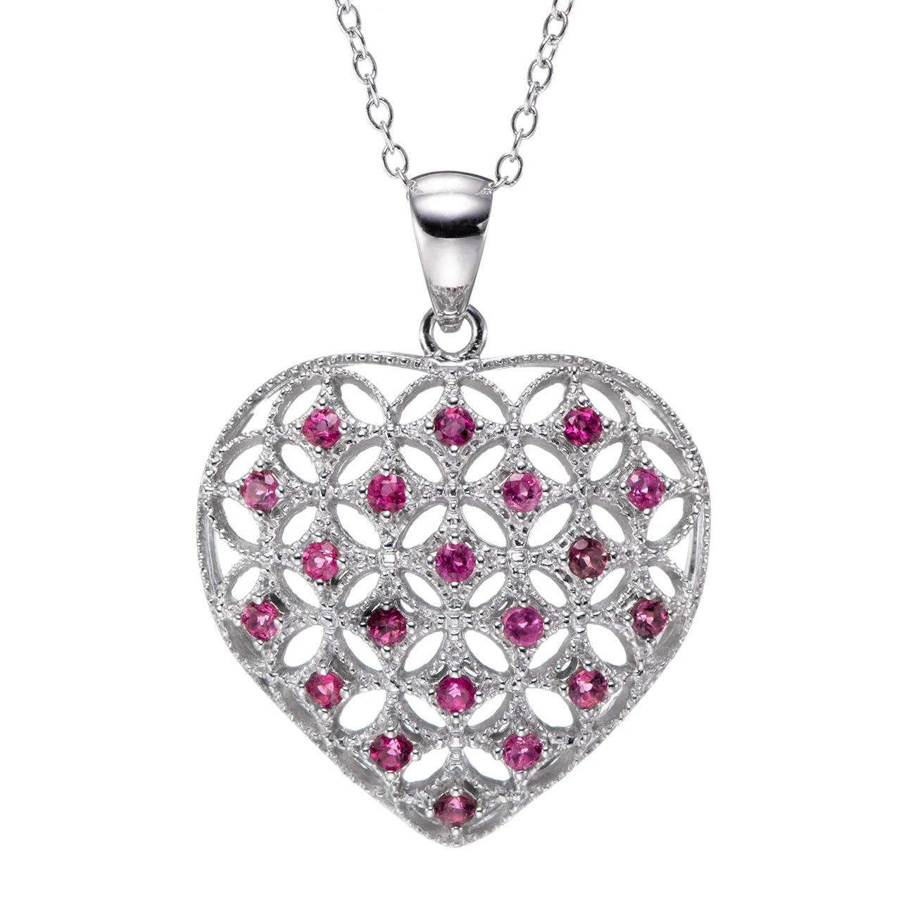 Кулон с цепочкой из серебра 925 пробы с разноцветным турмалином и родиевым покрытием