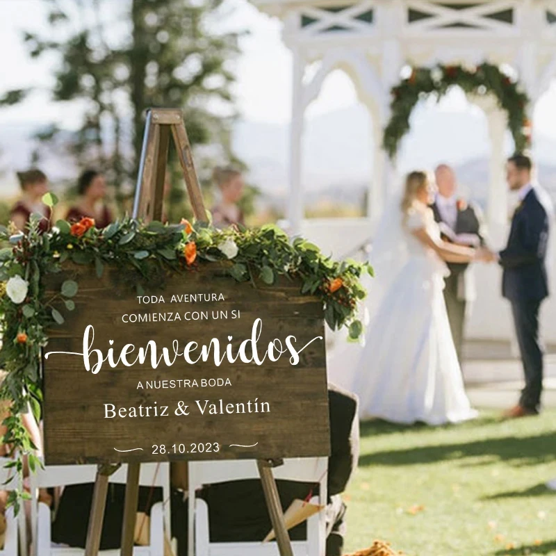 Испанский Свадебный знак приветствия виниловая наклейка Персонализированная