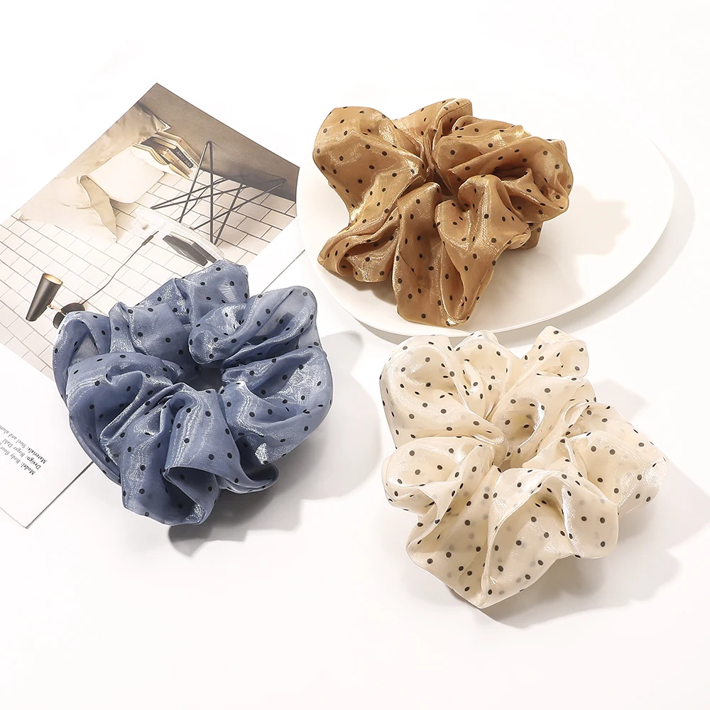 

2023 Korean New Style Summer Dot Large Mesh Hair Scrunchies Fabric Elastic Hair Band Hair Accessories For Women Girls Gift
