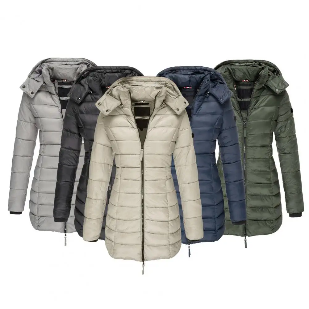 Stylish Winter Jacket Lady Autumn Outwear Solid Color Warm Pockets Hoodie  Long Sleeve