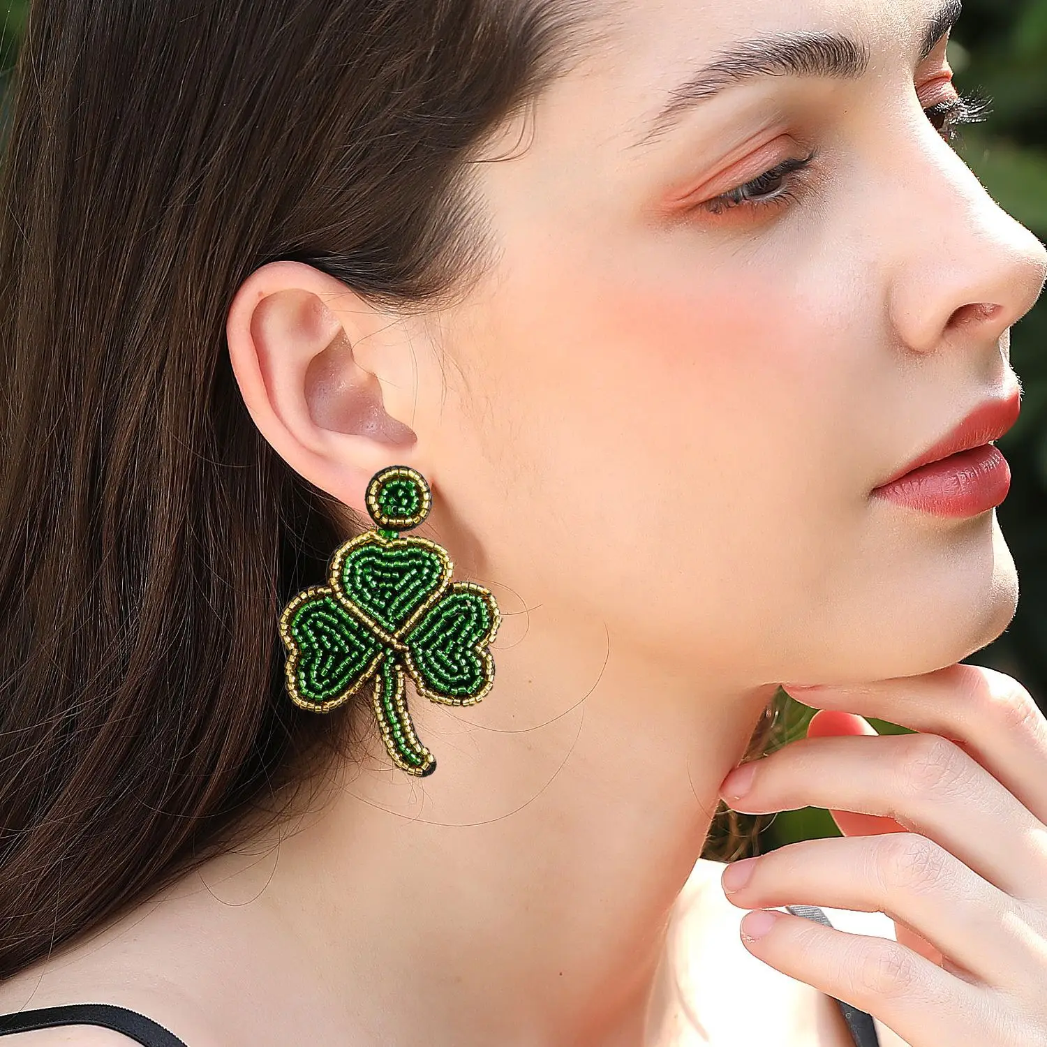 

St. Patrick's Day Felt Back Beaded Shamrock Dangle Earrings for Women Green Irish Accessories Leaf Clover Earrings March Jewelry
