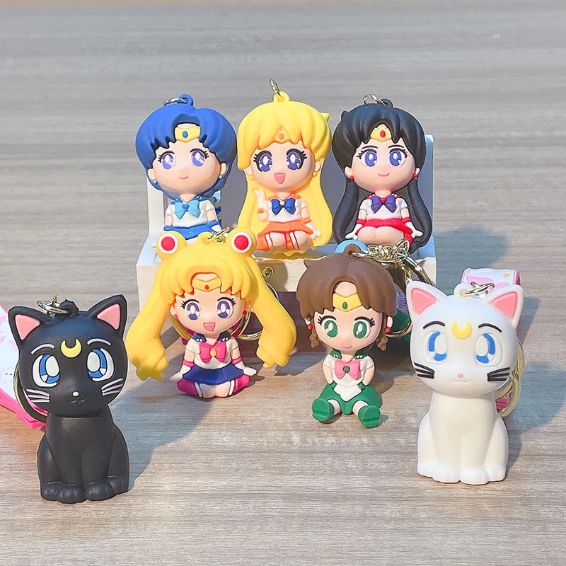 

Cartoon Anime Sailor Moon Soilder Action Figures Keychains Key Chain Key Ring Kawaii Silicone Handbag Car Pendants Toys Gifts