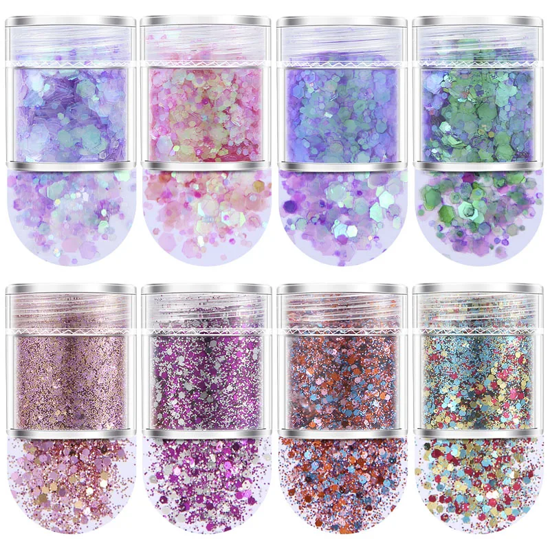 

4-5 Bottles Set Nail Polish Sequins Holographic Thick Sequins Nail Art Decorations 3D Nail Art Sequins