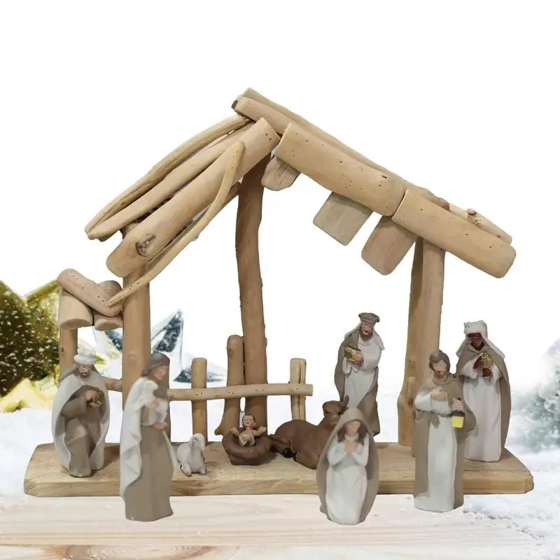 

10 шт., декоративные фигурки из смолы для рождественской сцены