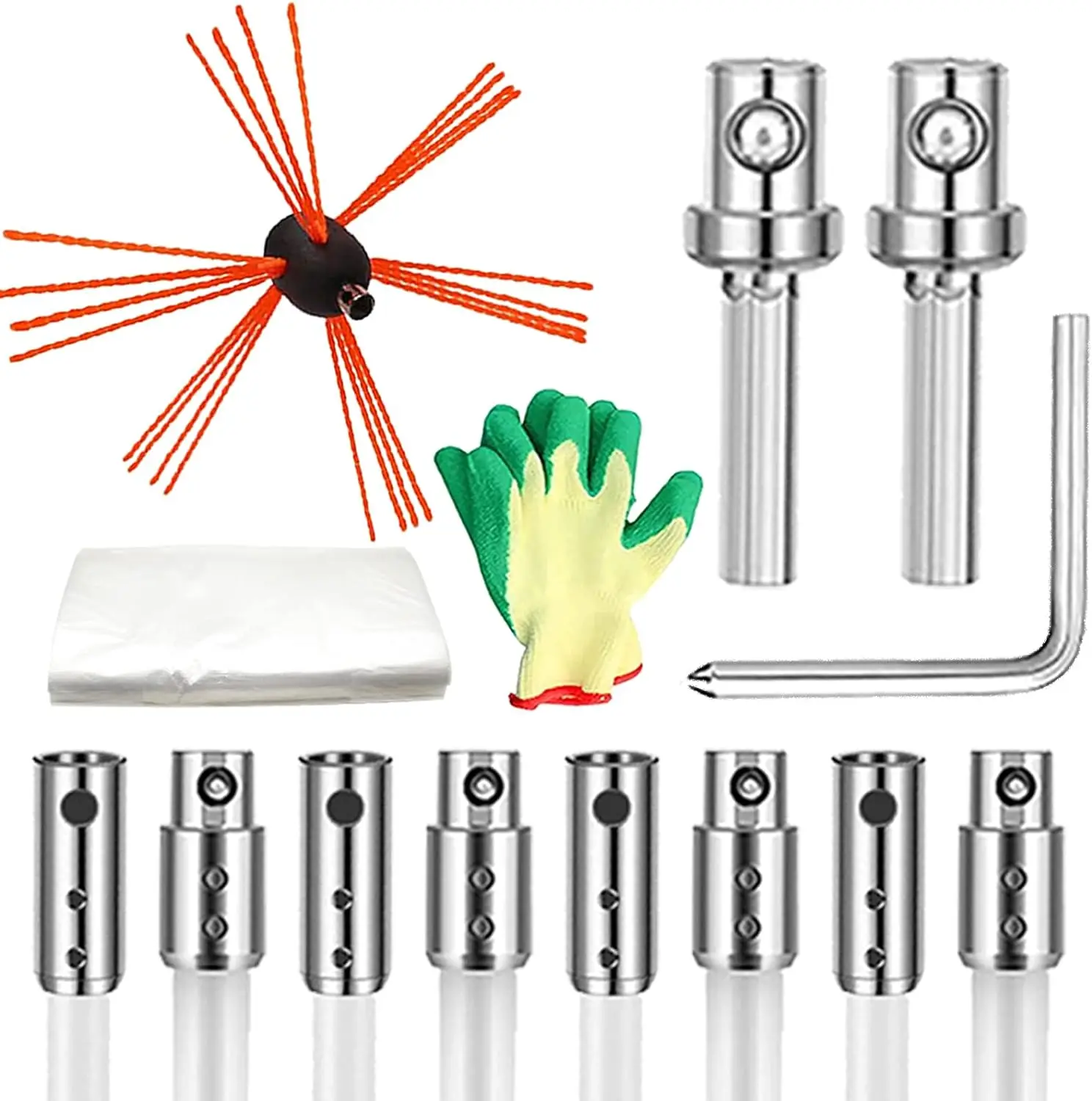 

Feet Chimney Sweep Kit, Chimney Cleaner, Chimney Cleaning Tools with 8 Nylon Flexible Rods and A Brush , Rotary Drill Drive Chim