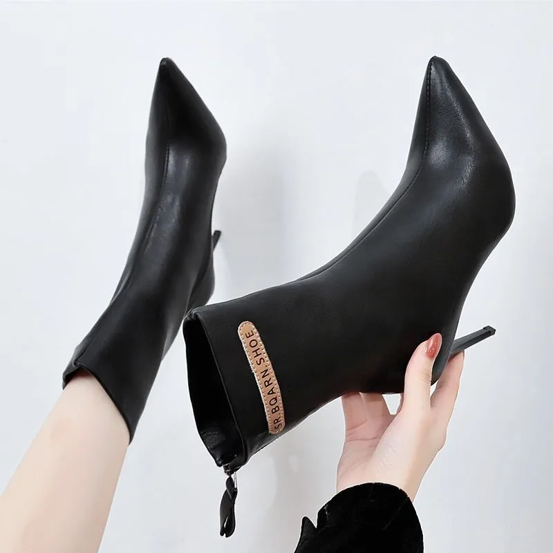 

2022 Shoes Pu Leather Boots Women Ankle Boots Sexy High-heel Boots Autumn Winter Shoes Short Boots Plus Size 43 Women Heels