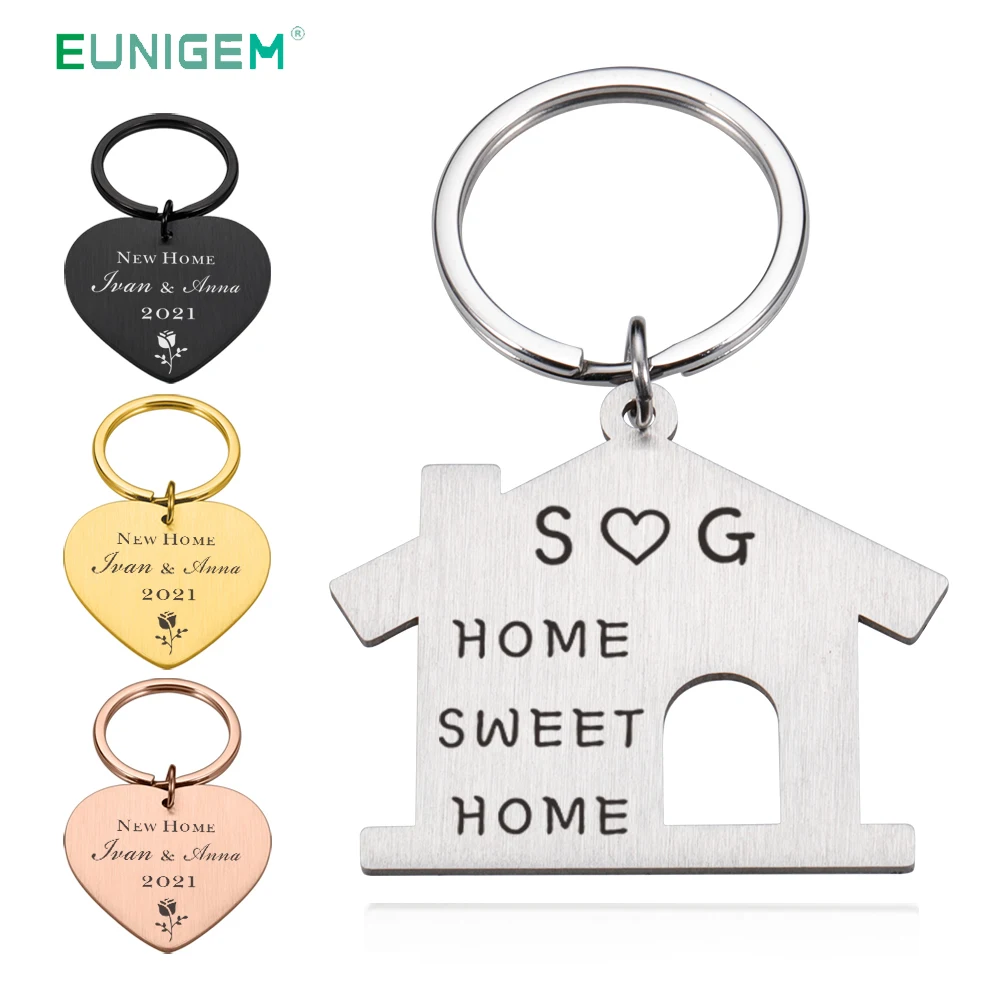 

Sweet Home Keychain Personalized Customized Initials Letters Engraved Keychains Anniversary Christmas Gift for Couple Loves