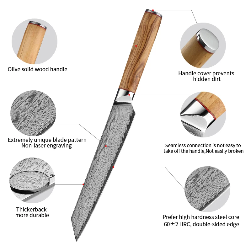 8-дюймовый нож для сашими двустороннее лезвие дамасская сталь VG10 острый повара