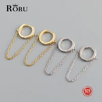 roru 925 sterling silver fashion zircon chain tassel ball stitching pendant hoop earring for women men punk style fine jewelry