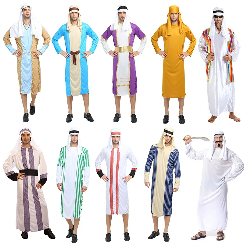 

Women Men Male Saudi Arabic Robe Dubai Ramadan Muslim Fancy Dress Middle East Clothing Halloween Cosplay Costume