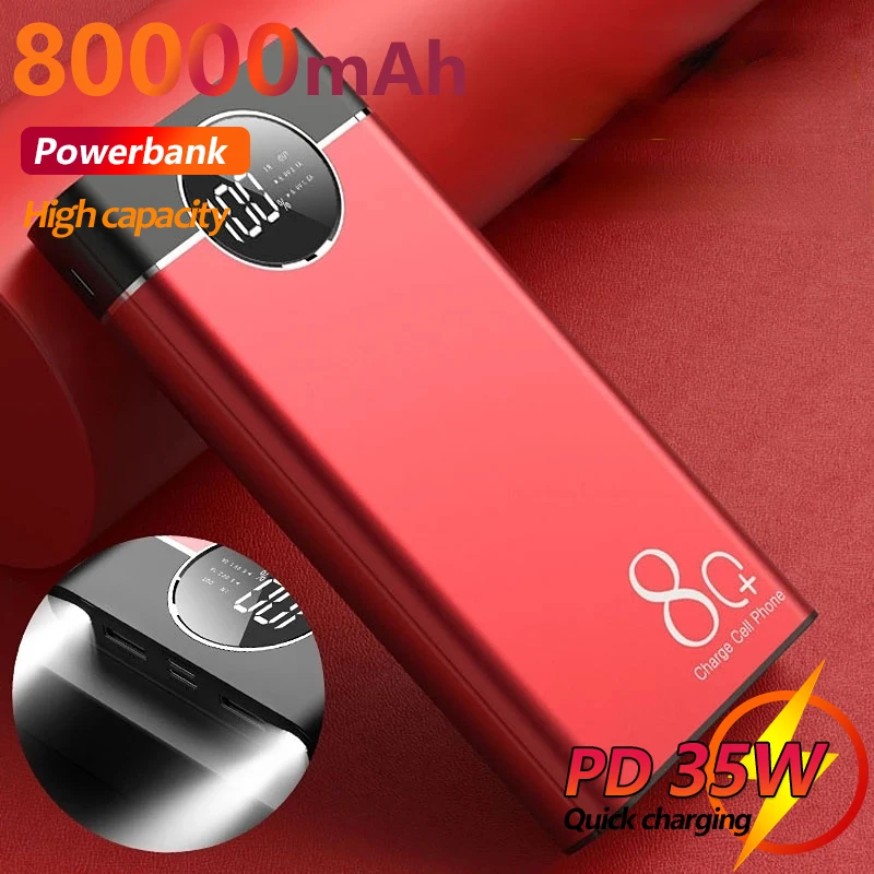 

80000mAh High Capacity PowerBank Portable Safe Fast Charging with LED Digital Display External Battery for Xiaomi Iphone Samsung