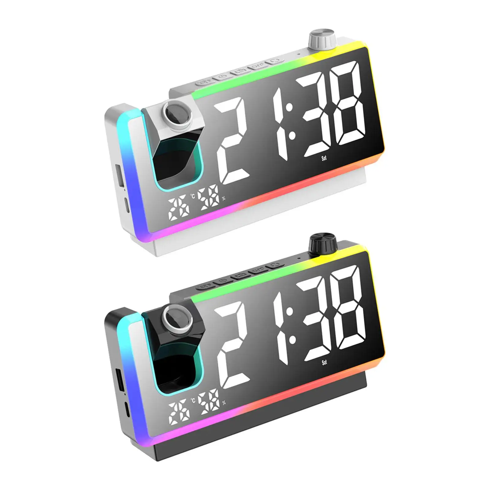 Projection Alarm Clock Rechargeable USB Digital Brightness Adjustable for Nursery Kids Adults Office Living Room Sleepers