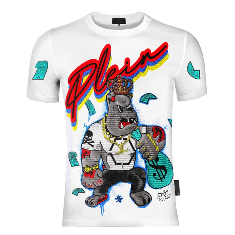 

2022 short sleeve t-shirt men's orangutan coin inlaid with diamond signature PP fashion pure cotton summer King plein round neck