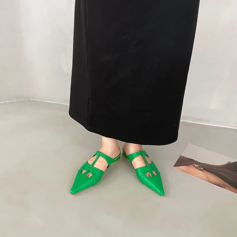 Slippers Women 2022 Summer New Girl Lazy Net Red Flat Bottom Pointed Toe Head Half Slippers for Outer Wear Slippers Women