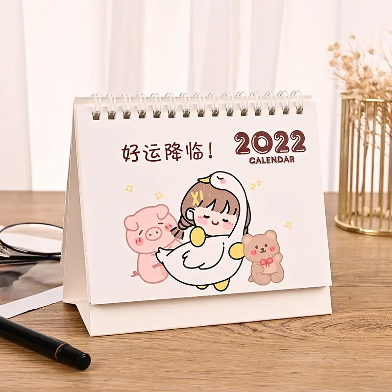 

2022 New Cute Kawaii Flipping Table Calendar Daily Study Work Schedule Monthly Annual Agenda Planner Desk Perpetual Calendar
