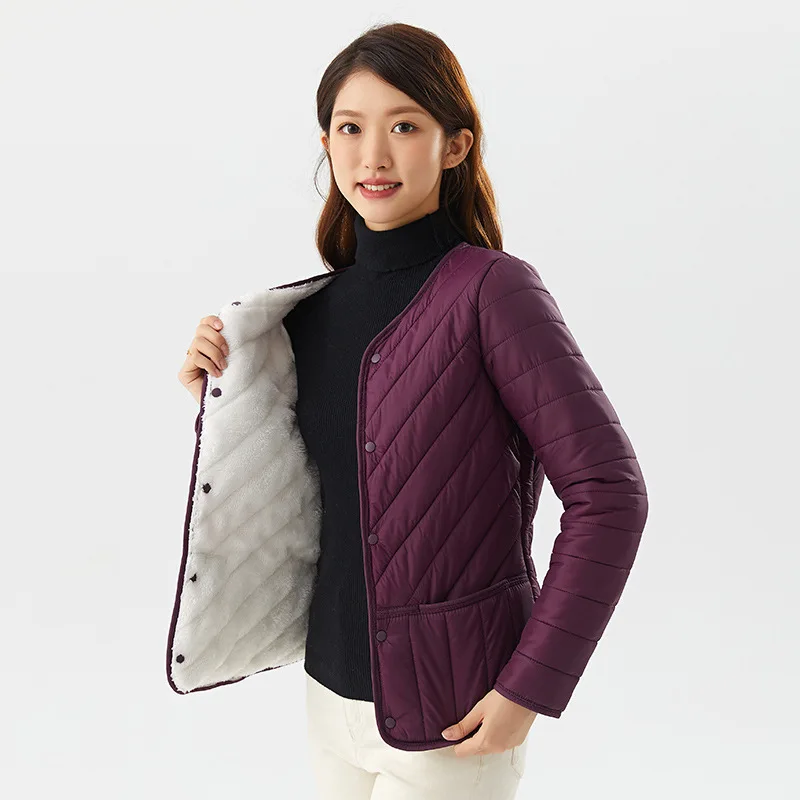 

Winter Parkas Women Button Long Sleeve Office Lady Thick Wool Puffer Jacket Pink Thick Coat Women Ropa De Invierno Mujer