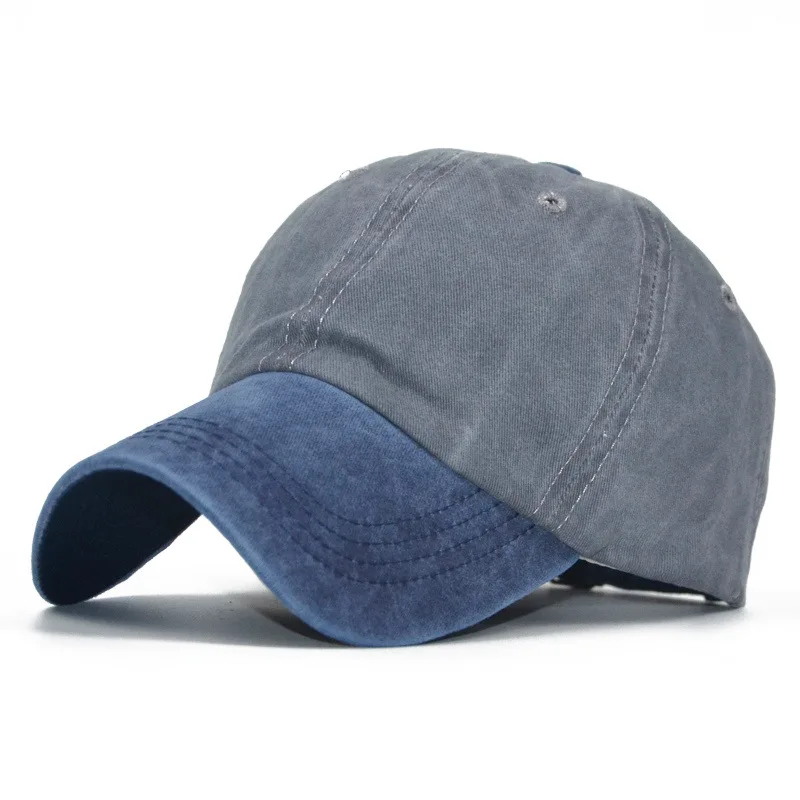 

100% Cotton Patchwwork Style Washed Cotton Baseball Cap Pure Color Hip Hop Fitted Cap for Men Women Grinding