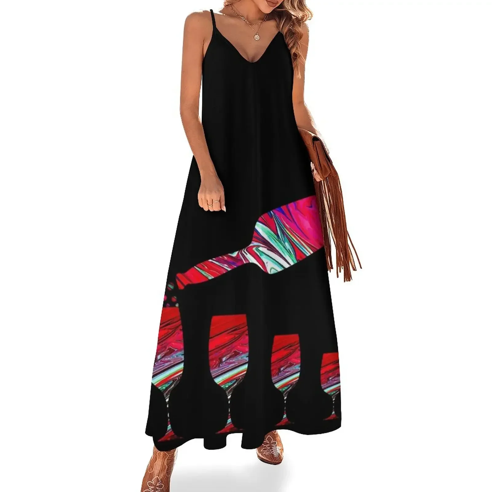 Красно-бордовое-моя чашка платье без рукавов эстетическая одежда роскошное