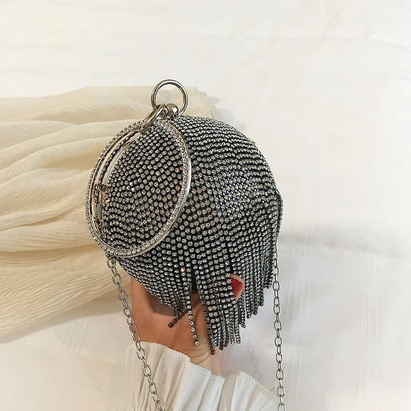 

Tassel Women Diamonds Evening Bags Ball Design Rhinestones Party Shoulder Chain Mixed Color Handbags Clutch