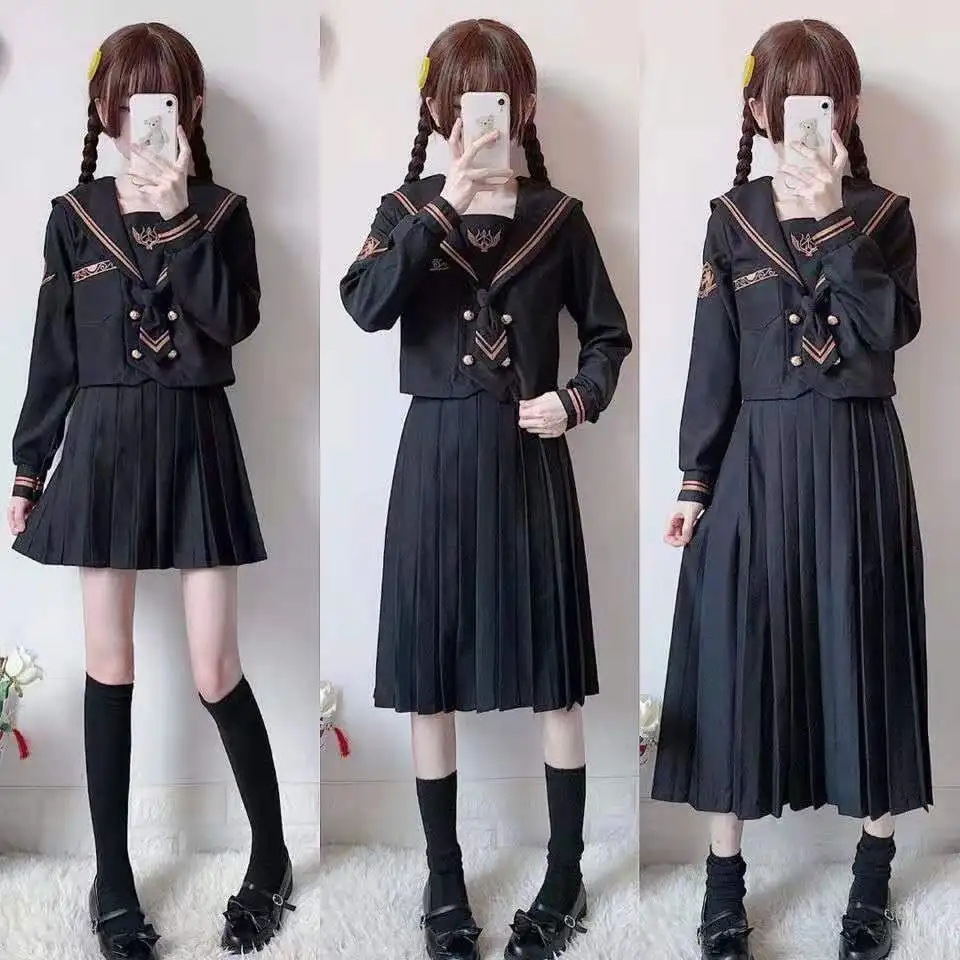 Uniforme escolar japonés para chicas, traje JK de cintura elástica, Falda plisada de Color sólido, Falda corta/media/larga de escuela secundaria