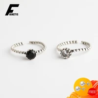 luxury ring 925 sterling silver jewelry round obsidian zircon gemstone open finger rings for women wedding accessories wholesale