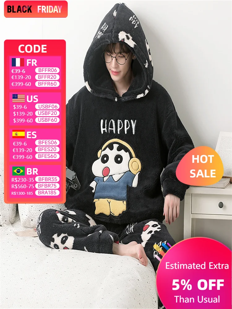 Зимние мужские пижамные комплекты бархатная плотная одежда для сна Мужская