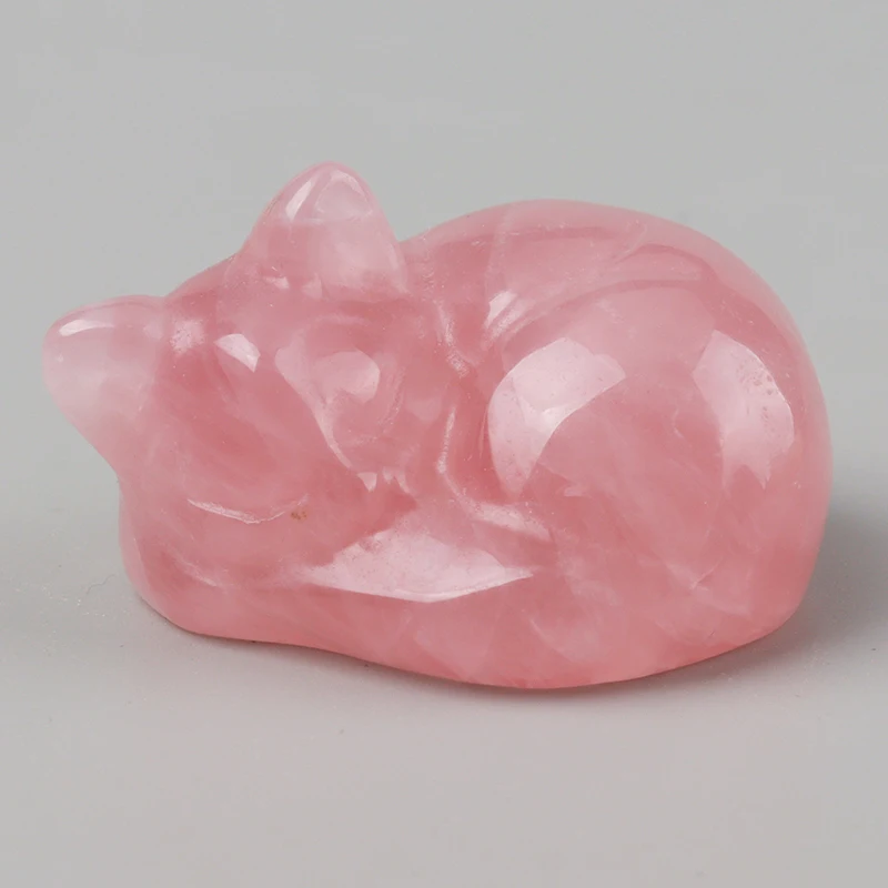 

Фигурка Кошки Из Розового Кварца Ручной Работы, Миниатюрная Спящая Кошка Из Нефрита, Художественное Изделие, Декор Для Дома