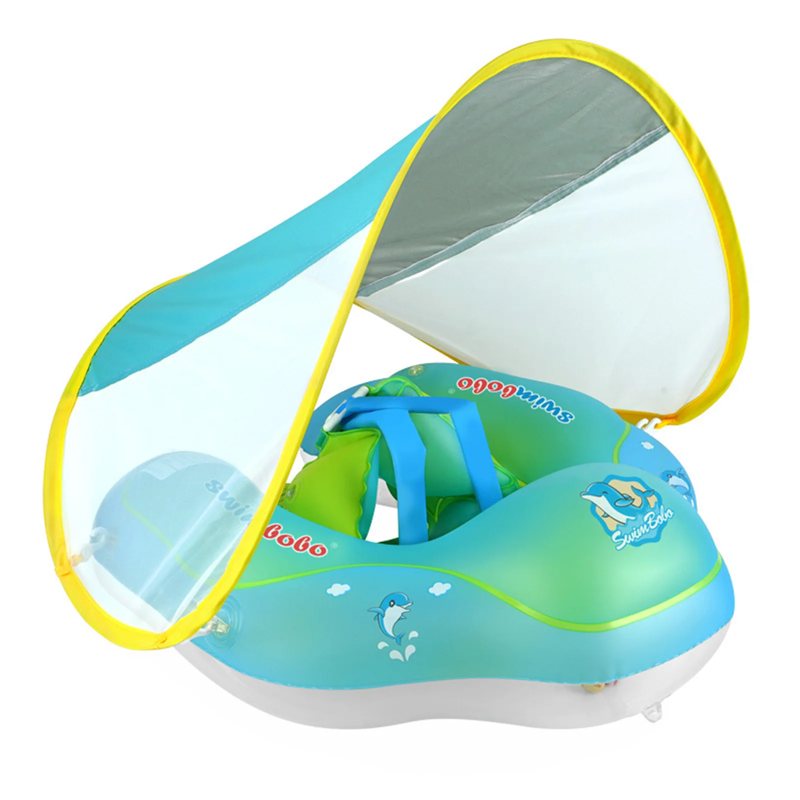 

Boat Shaped Pool Float Infant Swimming Float With Detachable Canopy SPF50 Sun Protection No Flip Over Toddler Pool Float For