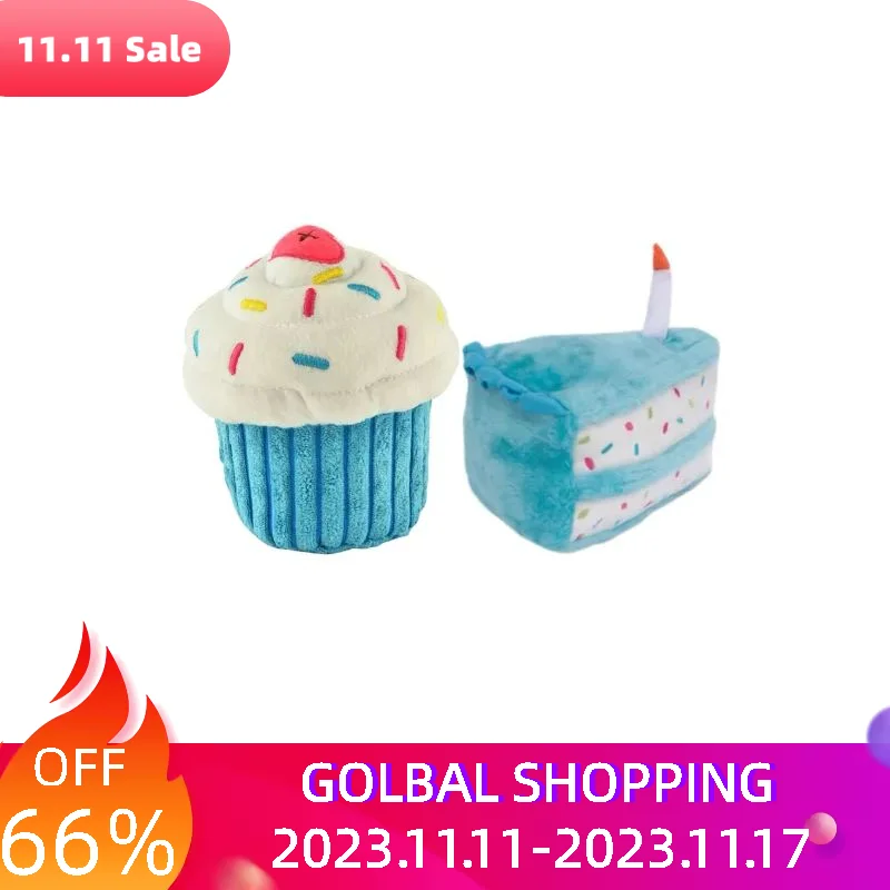 

Play Pet Supplies Interactive Squeaky Chew Soft Birthday Cake Plush Bite Resistant Stuffed Celebration Cute Cupcake Dog Toy