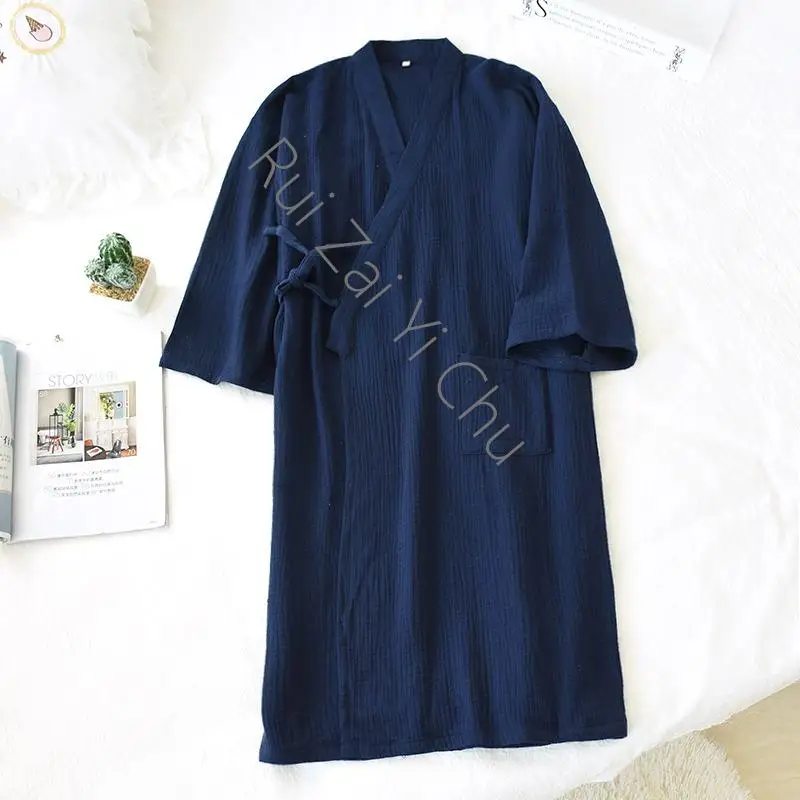 100% Cotton Crepe Robes Women Thin Japanese Kimono Bathrobe Solid Half Pijamas Sleep Tops Loose and Soft Dressing Gown Autumn