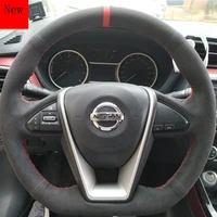 hand stitched leather suede car steering wheel cover for nissan qashqai teana tiida x trail bluebird patrol sylphy accessories